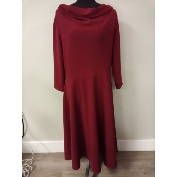 Women's Danny and Nicole Red Cowl Neck Midi Dress Size 16 - Picture 1 of 8